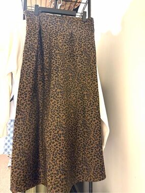 Leopard Print A-Line Midi Skirt - Brown/Black
